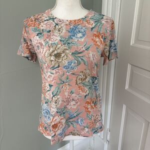 Loft Women's Vintage Soft Short-Sleeve T-Shirt, Peach Pink Flowers Small